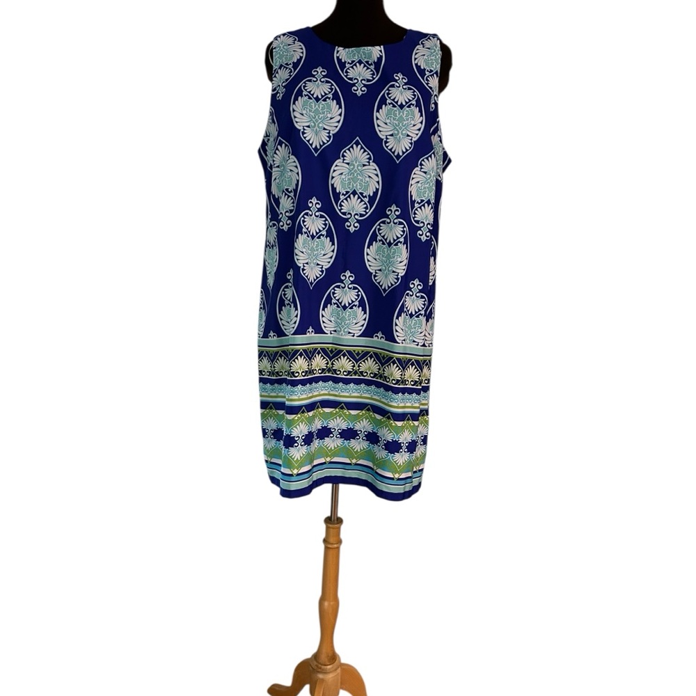 Madison Leigh Dress Sleeveless Lined Blue Green Medallion Shell New NWT Sz 18